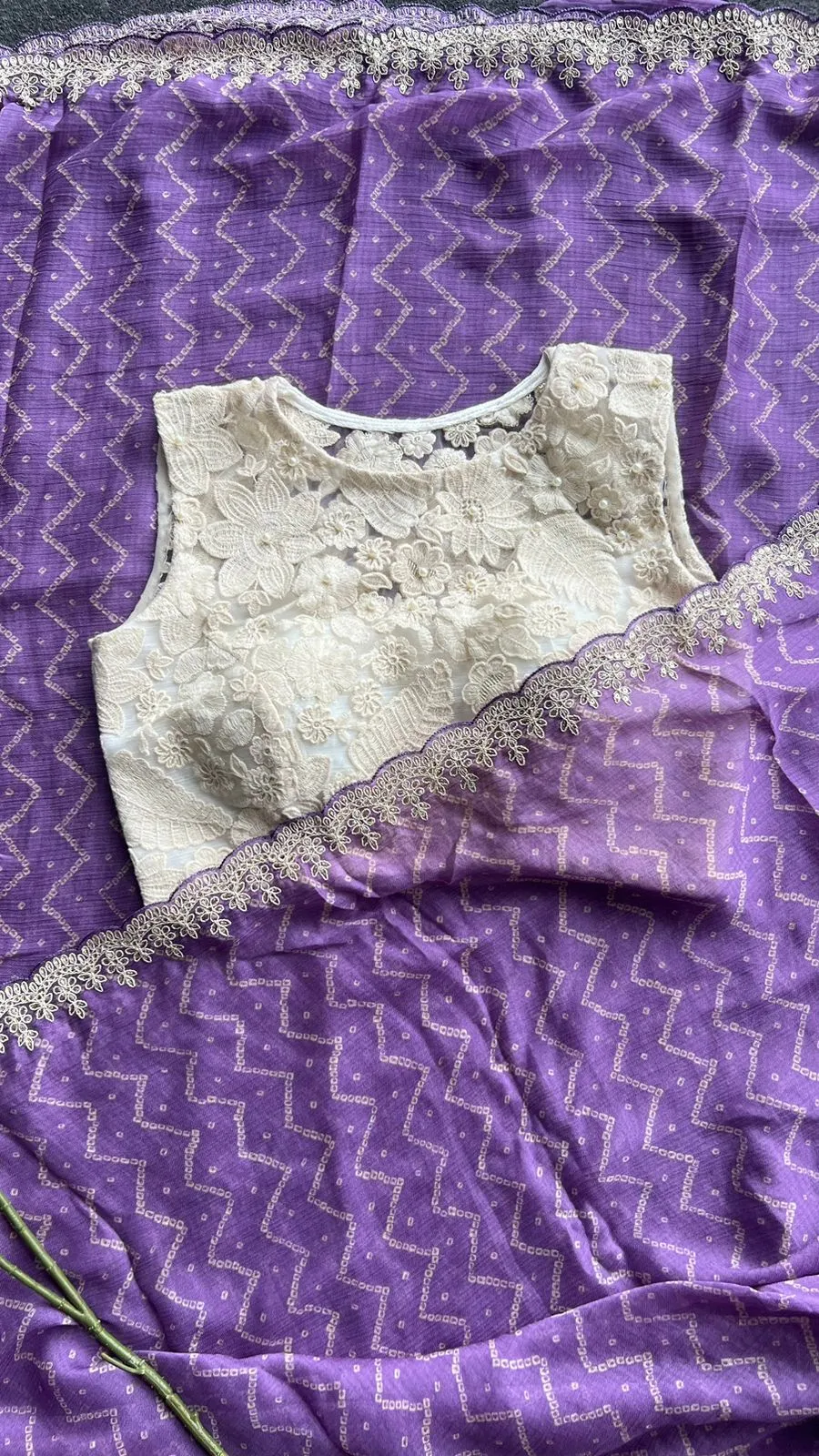Lavender Purple chiffon saree with embroidery hand work blouse