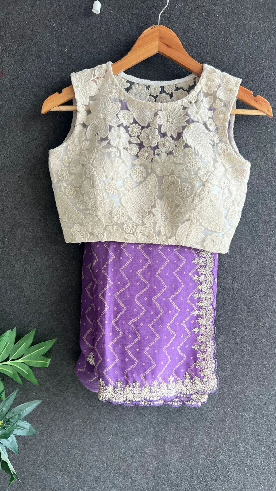 Lavender Purple chiffon saree with embroidery hand work blouse