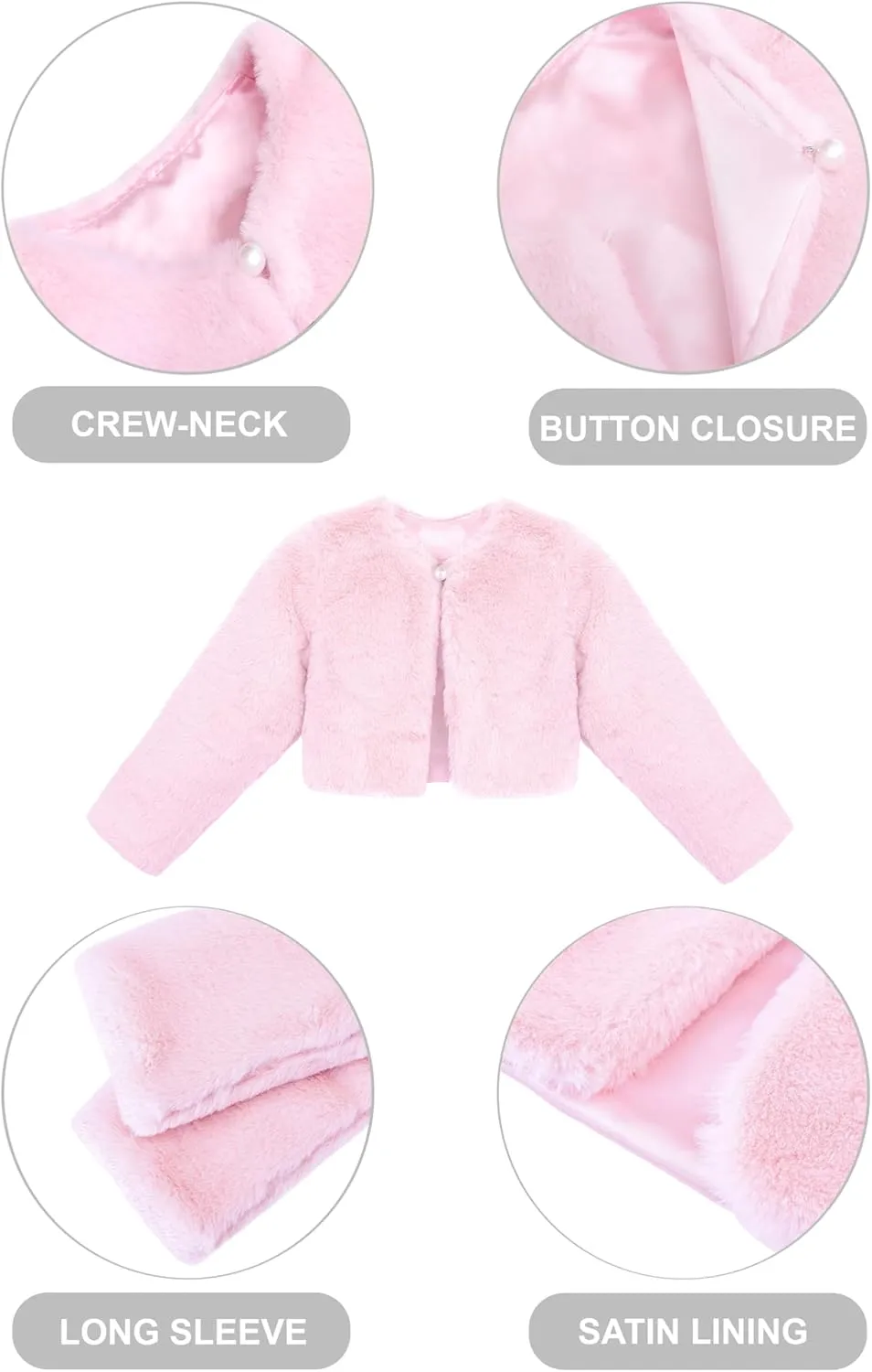 Lilax Girls Cozy Faux Fur Bolero Shrug Long Sleeve Crew Neck Dress Coat