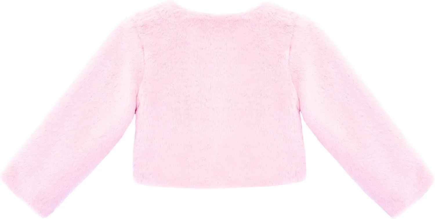 Lilax Girls Cozy Faux Fur Bolero Shrug Long Sleeve Crew Neck Dress Coat