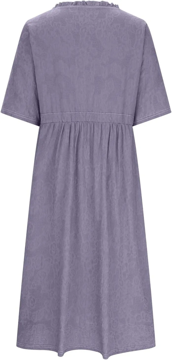Linen Dresses for Women Summer Long Maxi Dress Short Sleeve Button Down Tshirt Sundresses Boho Beach Outfits