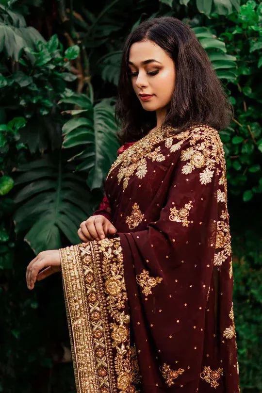 Maharani Chiffon: Dabka Oxblood