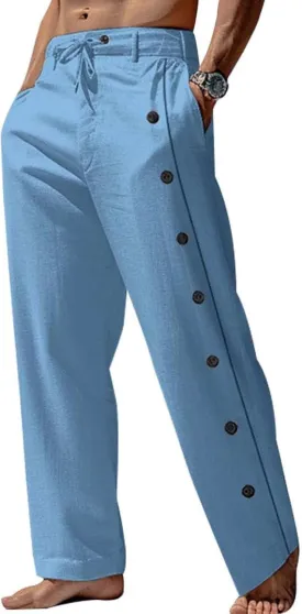 Mens Cotton Linen Pants Loose Fit Lightweight Wide Leg Drawstring Trousers Summer Casual Yoga Beach Pants for Men