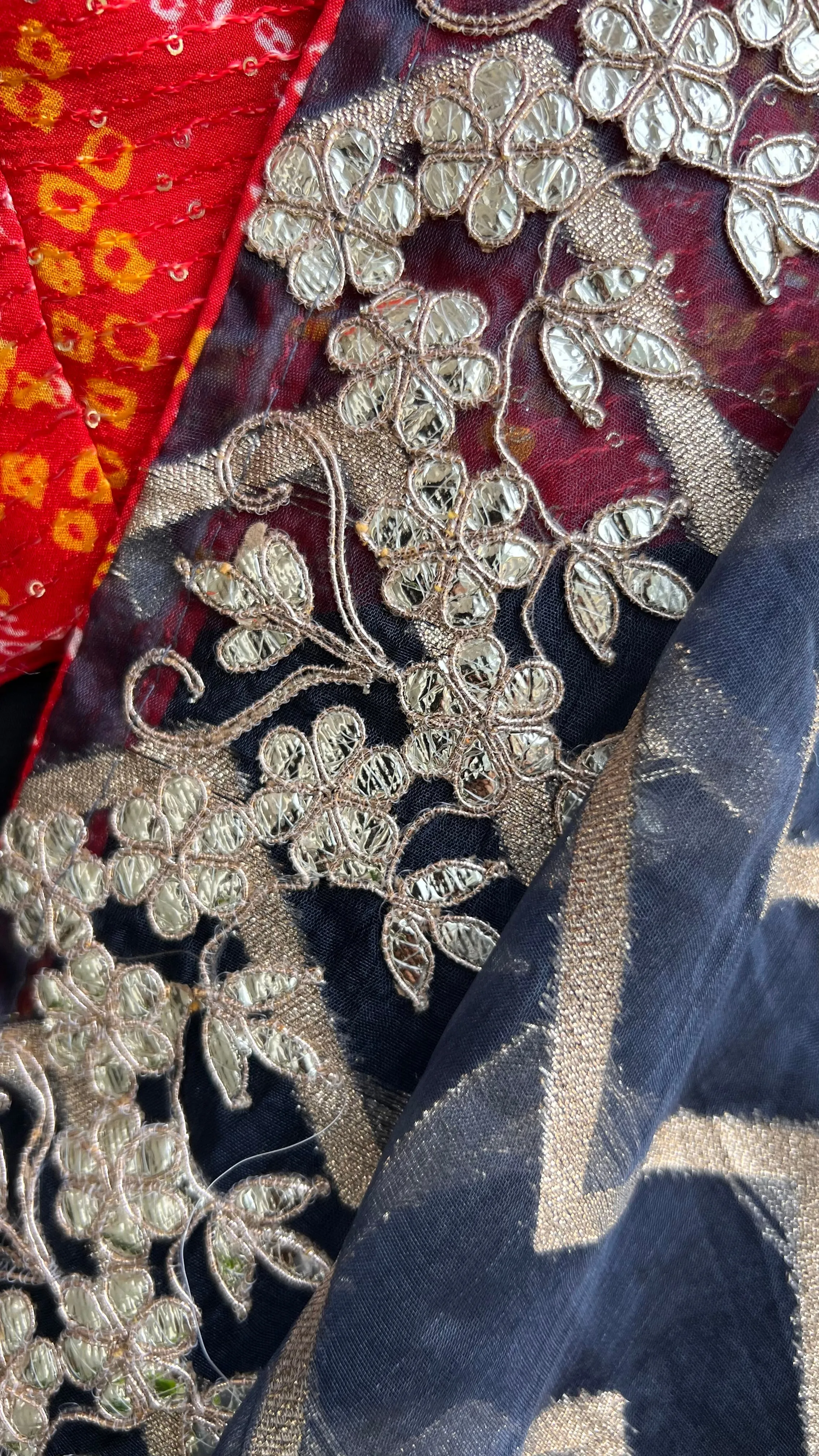 Midnight Blue organza saree with chiffon embroidery blouse