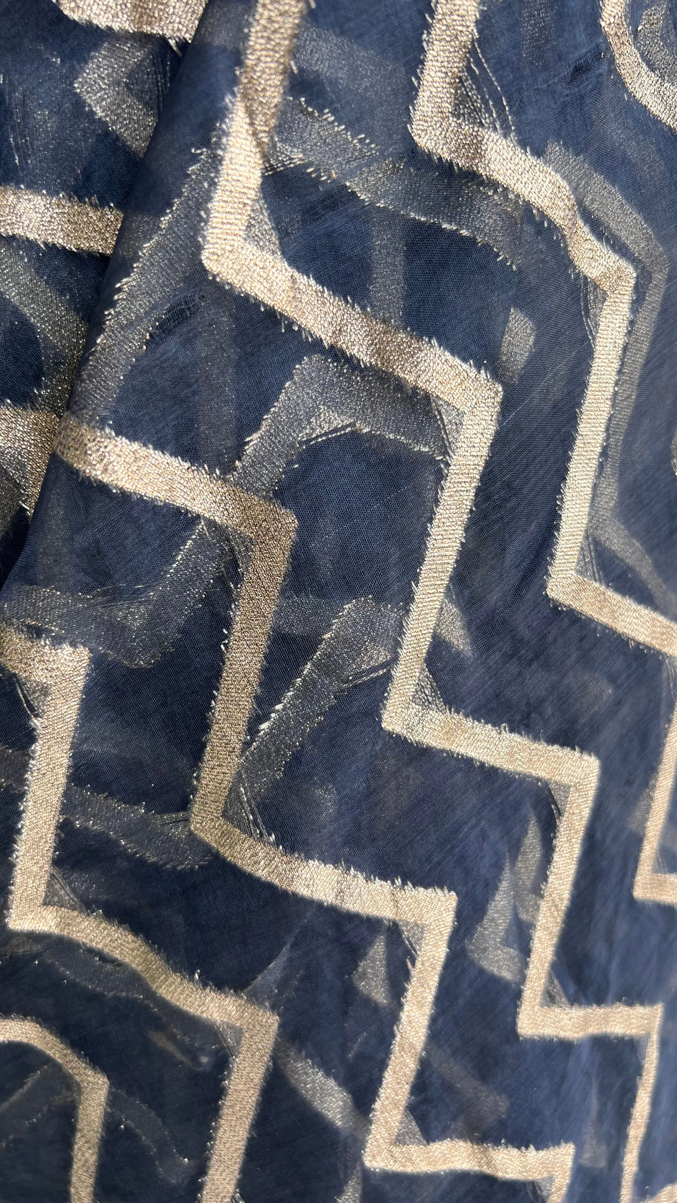 Midnight Blue organza saree with chiffon embroidery blouse