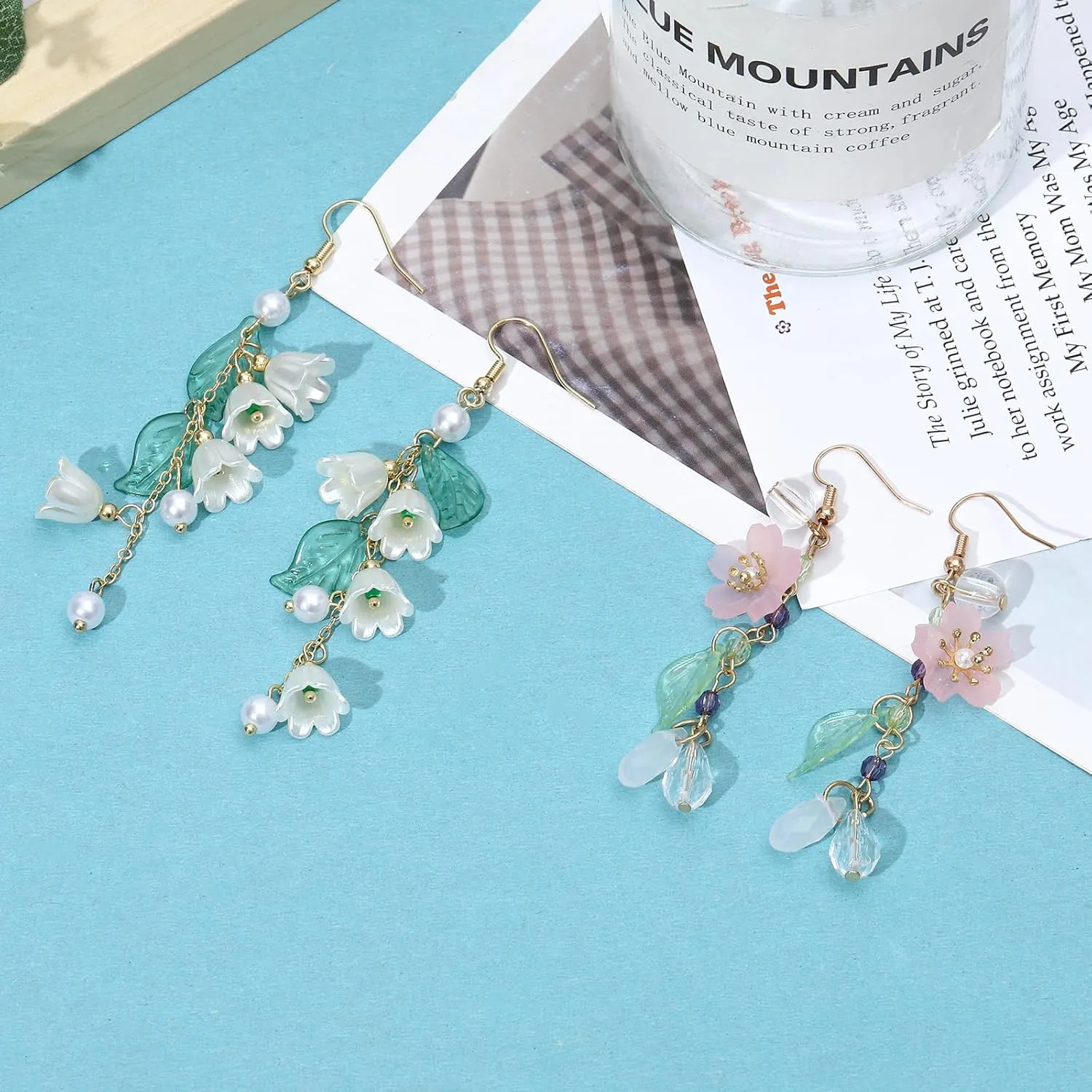 NEWITIN 3 Pairs Long Flower Earrings for Women Hypoallergenic Earring Leaf Floral Tassel Earring Statement Flower Dangle Pink Floral Earrings for Women