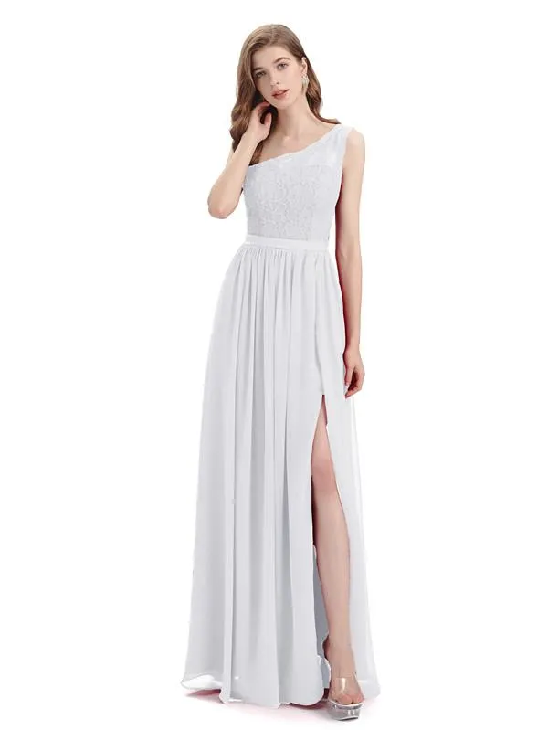 One-Shoulder A-line Top Lace Floor-Length Bridesmaid Dresses