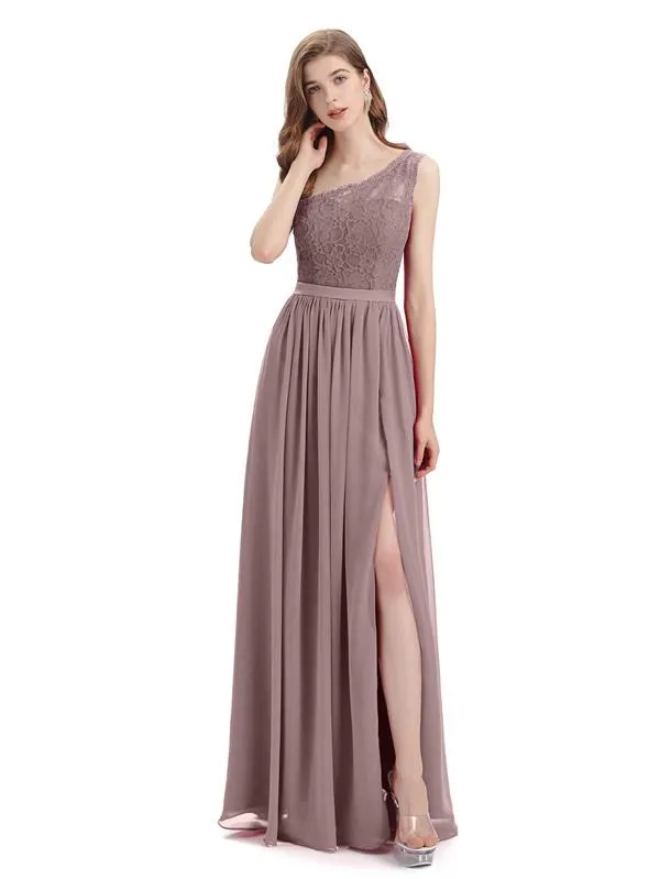 One-Shoulder A-line Top Lace Floor-Length Bridesmaid Dresses