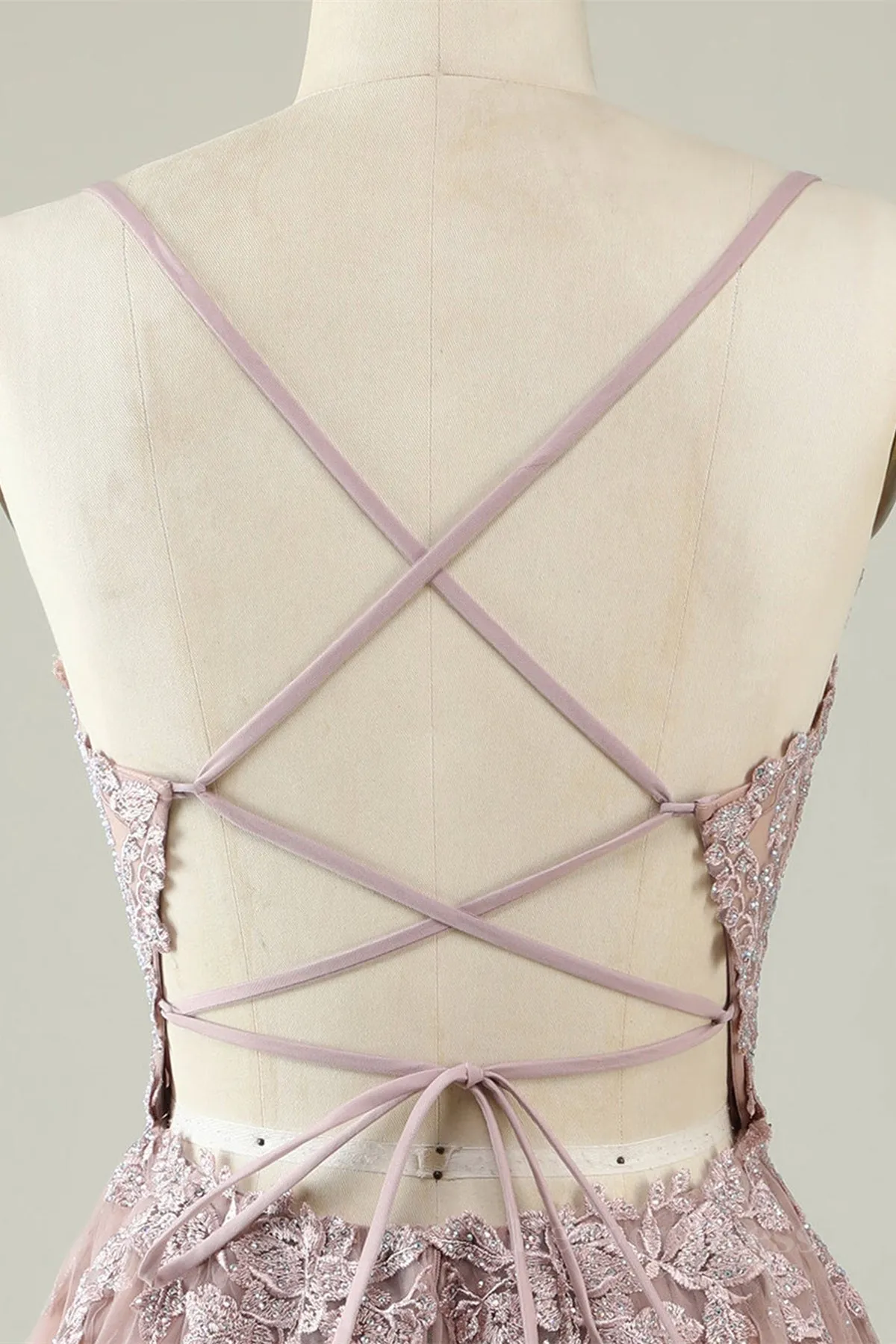 Open Back V Neck Pink Lace Appliques Prom Dress Pink Lace Homecoming Dress Short Pink Formal Graduation Evening Dress