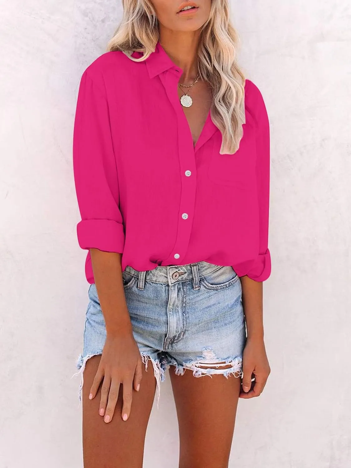 Paintcolors Womens Button Down Shirts Long Sleeve Dressy Casual Blouses Button Up Collared Shirts Tops for women