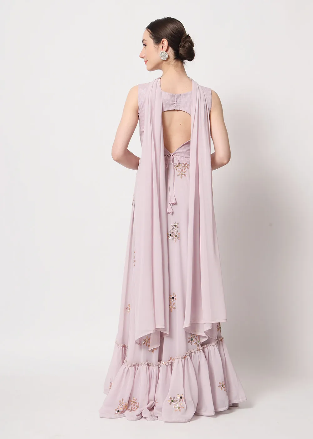 Party Wear Attractive Dusky Pink Georgette Patterned Lehenga Choli