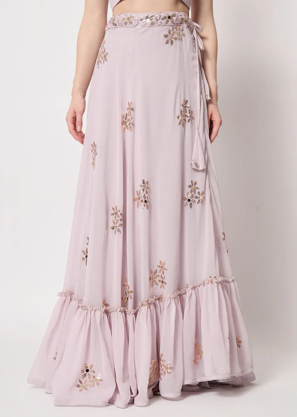 Party Wear Attractive Dusky Pink Georgette Patterned Lehenga Choli