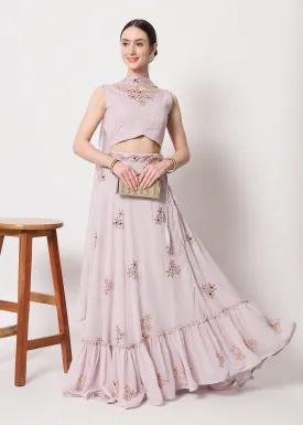 Party Wear Attractive Dusky Pink Georgette Patterned Lehenga Choli