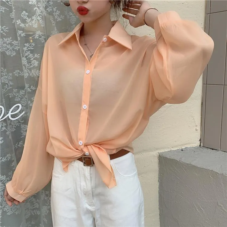 Pastel Colors Oversized Chiffon Thin Blouse