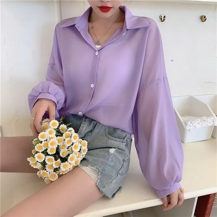 Pastel Colors Oversized Chiffon Thin Blouse