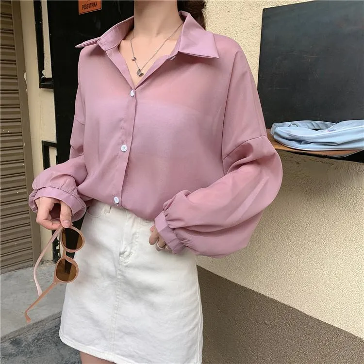 Pastel Colors Oversized Chiffon Thin Blouse