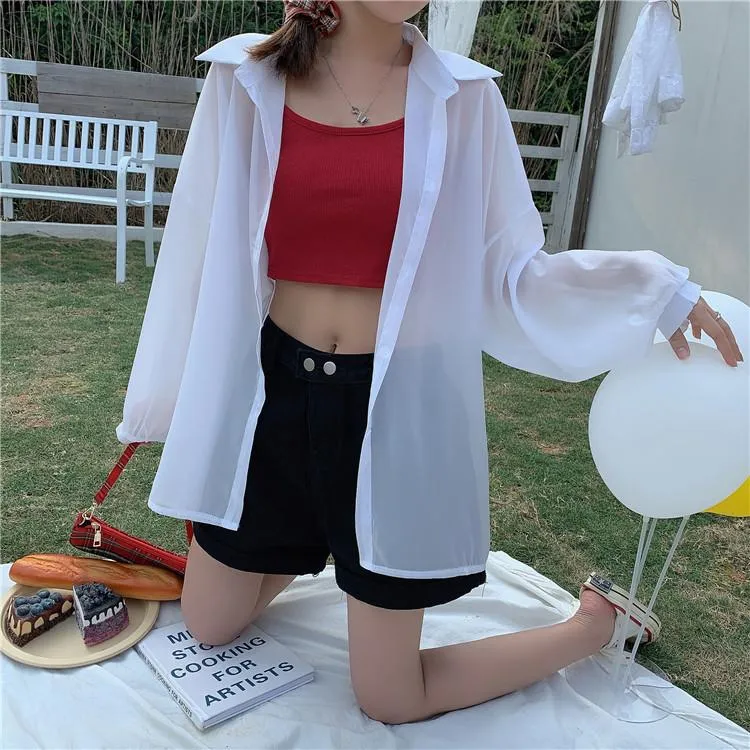 Pastel Colors Oversized Chiffon Thin Blouse