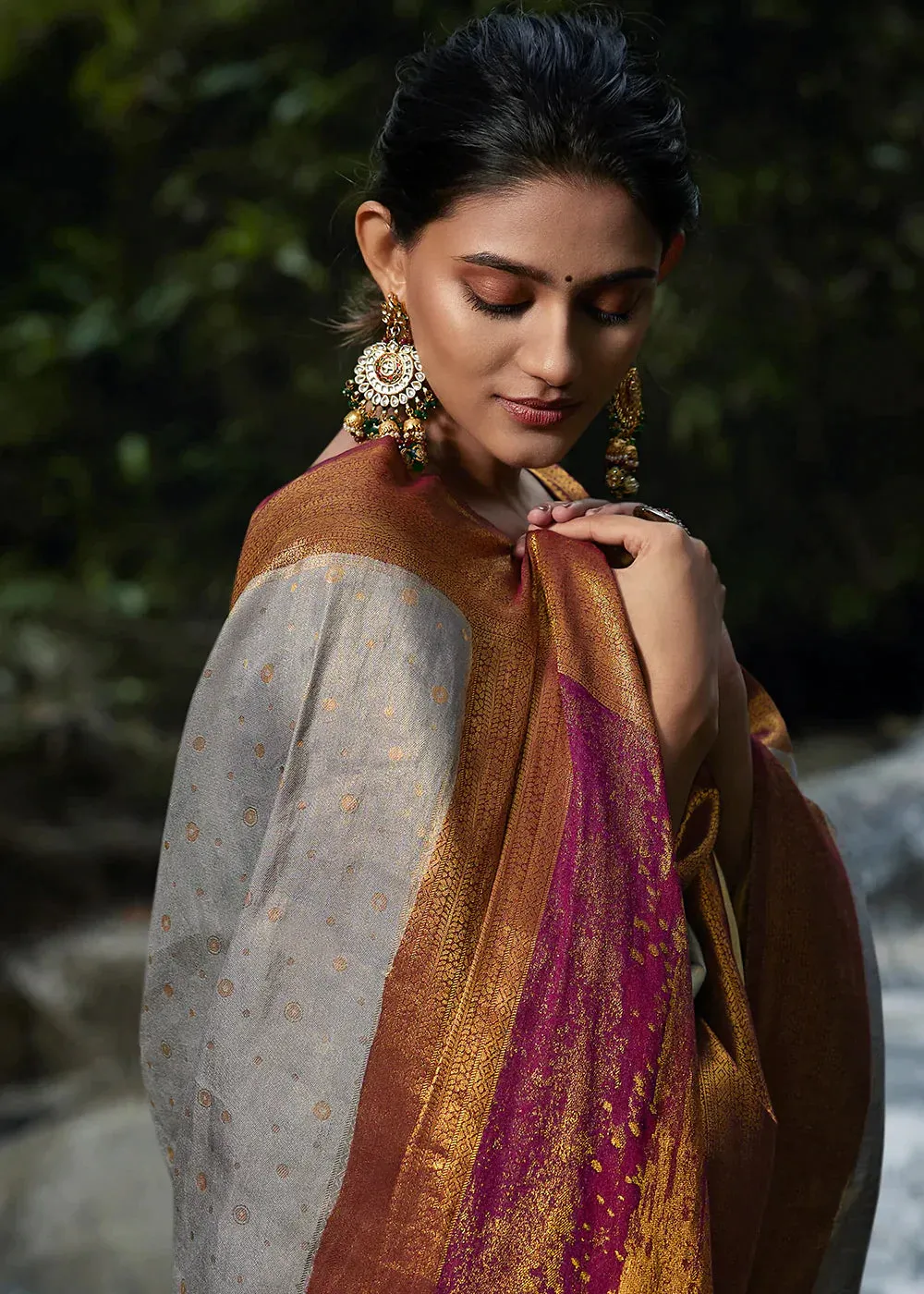 Pewter Grey Zari Woven Kanjivaram Silk Saree