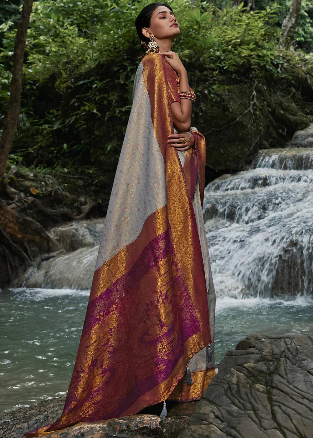 Pewter Grey Zari Woven Kanjivaram Silk Saree