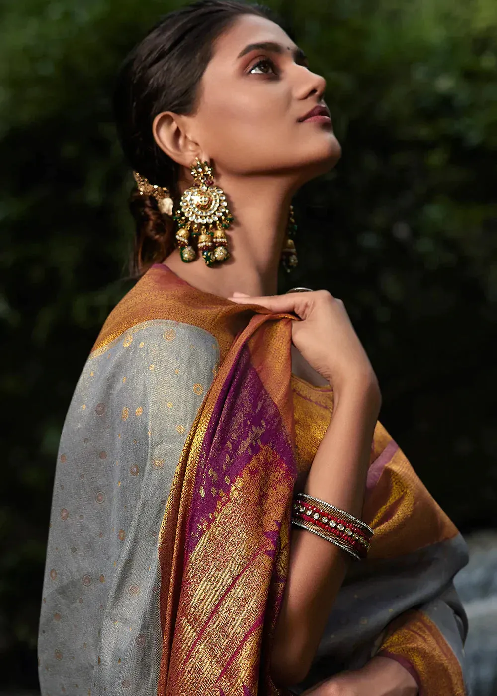 Pewter Grey Zari Woven Kanjivaram Silk Saree