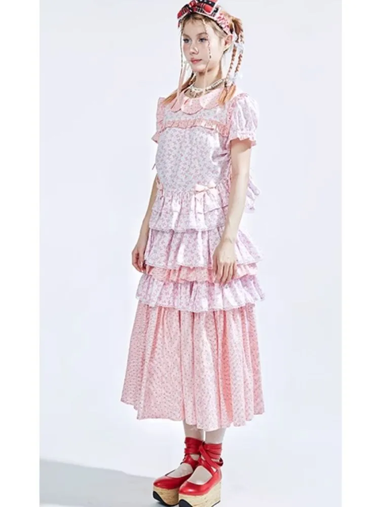 Pink Crushed Floral Long Skirt【s0000008233】