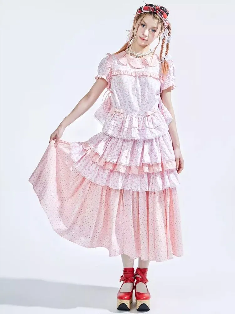 Pink Crushed Floral Long Skirt【s0000008233】