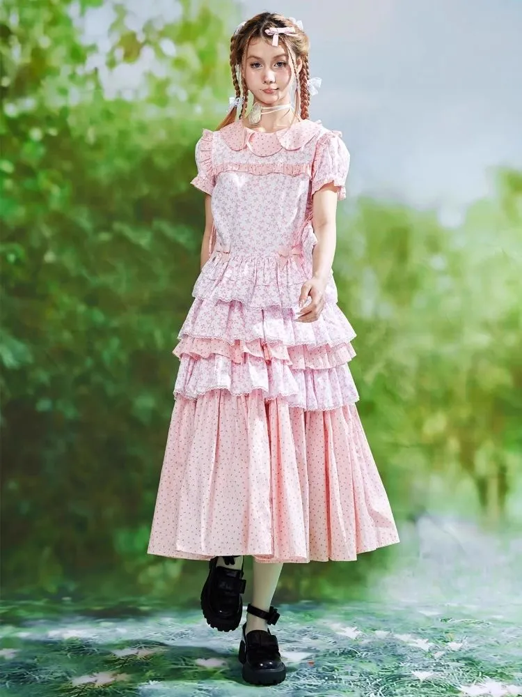 Pink Crushed Floral Long Skirt【s0000008233】