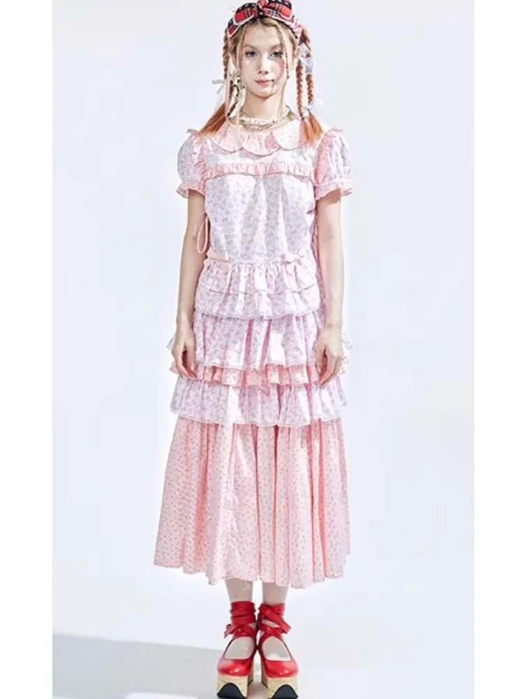 Pink Crushed Floral Long Skirt【s0000008233】