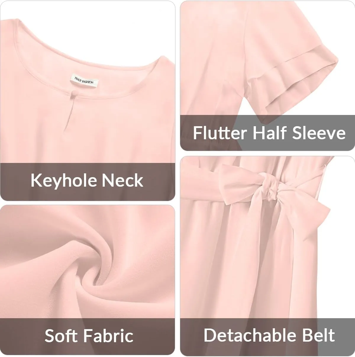 Pinup Fashion Plus Size Dresses for Wedding Guest - Semi Formal Cocktail Chiffon Keyhole Neck Knee Length Dress