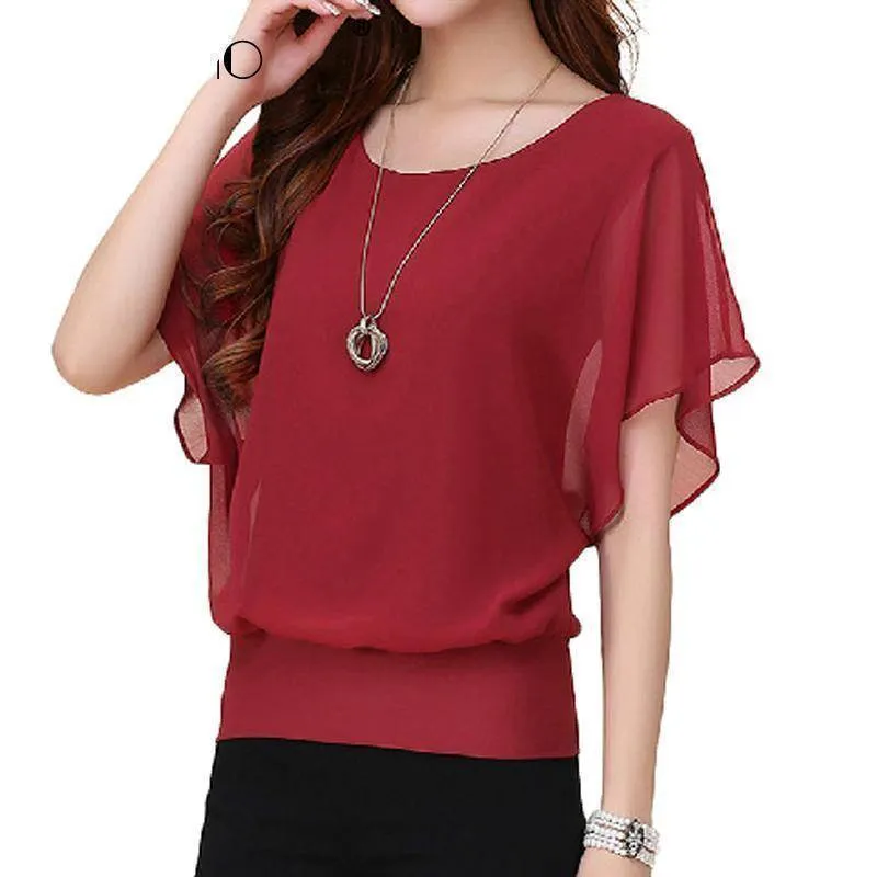 Plus Size - Chiffon Blouse Ruffle Batwing Sleeve  (US 8-20w)
