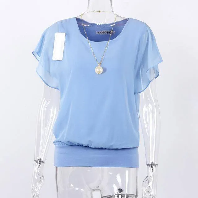 Plus Size - Chiffon Blouse Ruffle Batwing Sleeve  (US 8-20w)