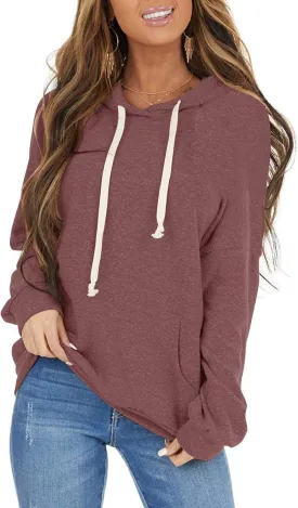 PRETTODAY Women's Casual Lightweight Hoodies Long Sleeve White Drawstring Sweatshirts Loose Pullovers with Pocket