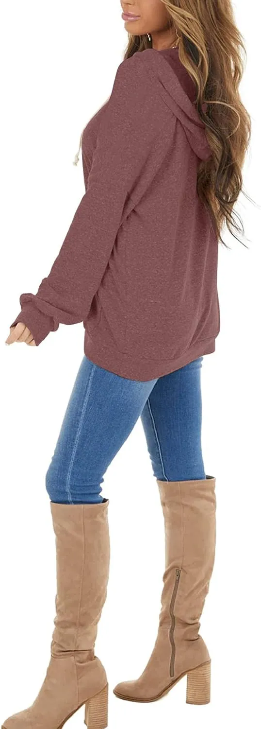 PRETTODAY Women's Casual Lightweight Hoodies Long Sleeve White Drawstring Sweatshirts Loose Pullovers with Pocket
