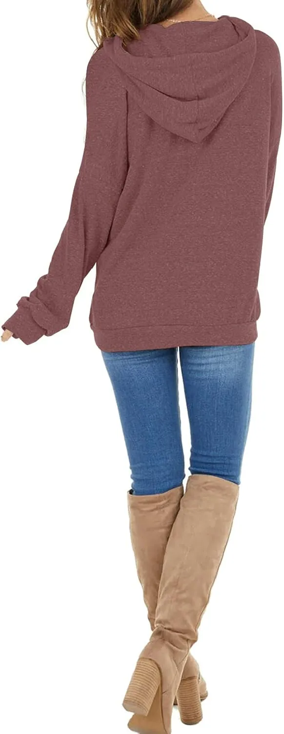 PRETTODAY Women's Casual Lightweight Hoodies Long Sleeve White Drawstring Sweatshirts Loose Pullovers with Pocket