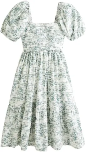 Puff Sleeve Midi Dress, Women's Summer Casual Flowy Beach Floral Ruffle Hem Maxi Dresses