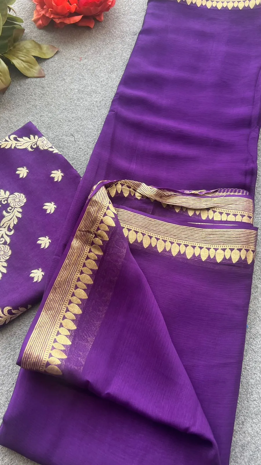 Purple chiffon saree with banarasi blouse (Kiara)
