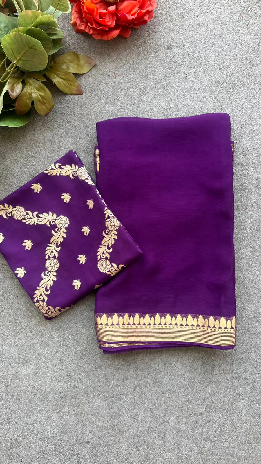 Purple chiffon saree with banarasi blouse (Kiara)