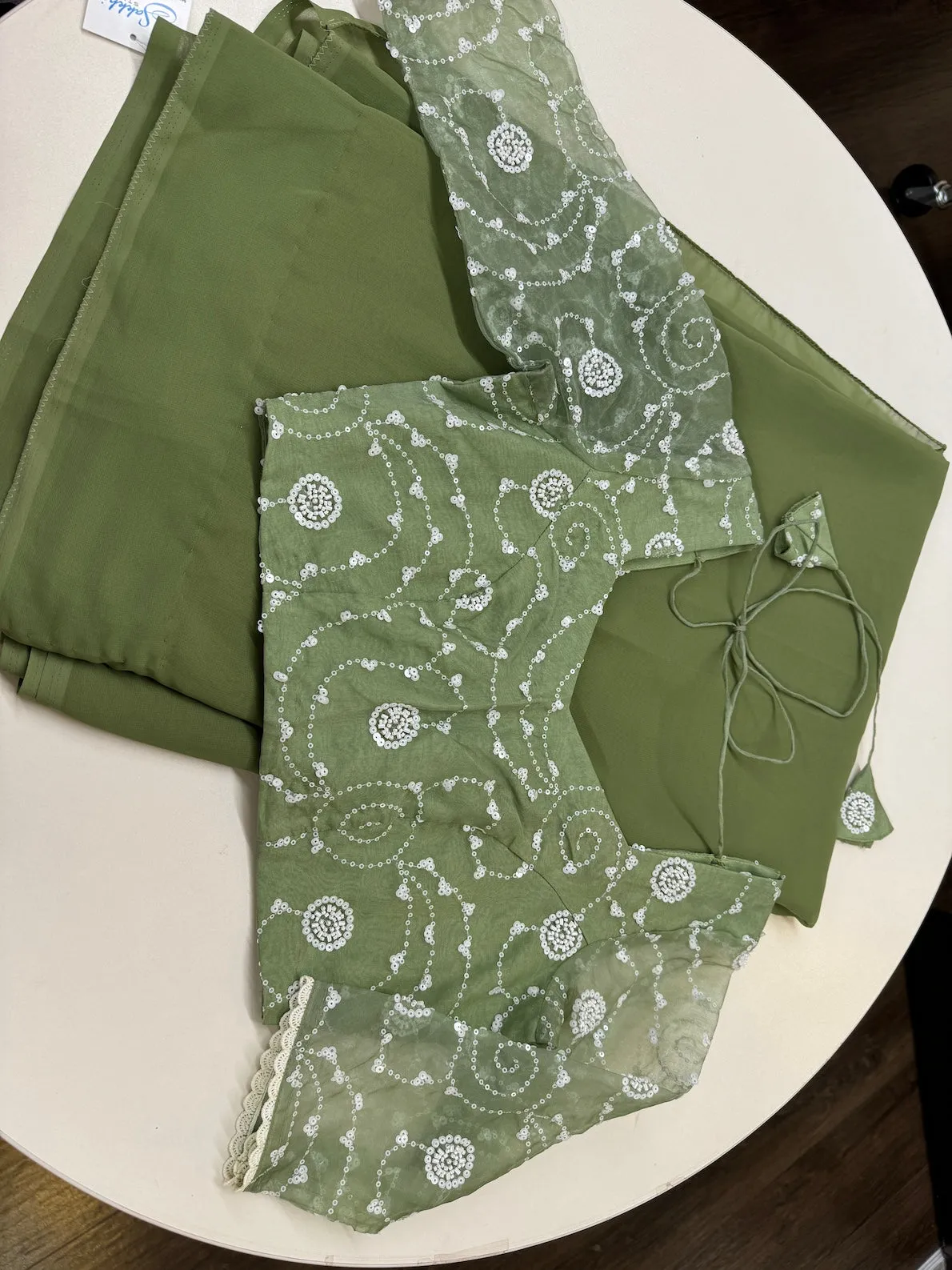 SAGE GREEN CHIFFON SAREE WITH BLOUSE