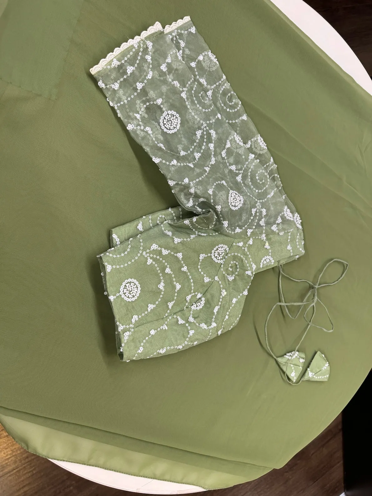 SAGE GREEN CHIFFON SAREE WITH BLOUSE