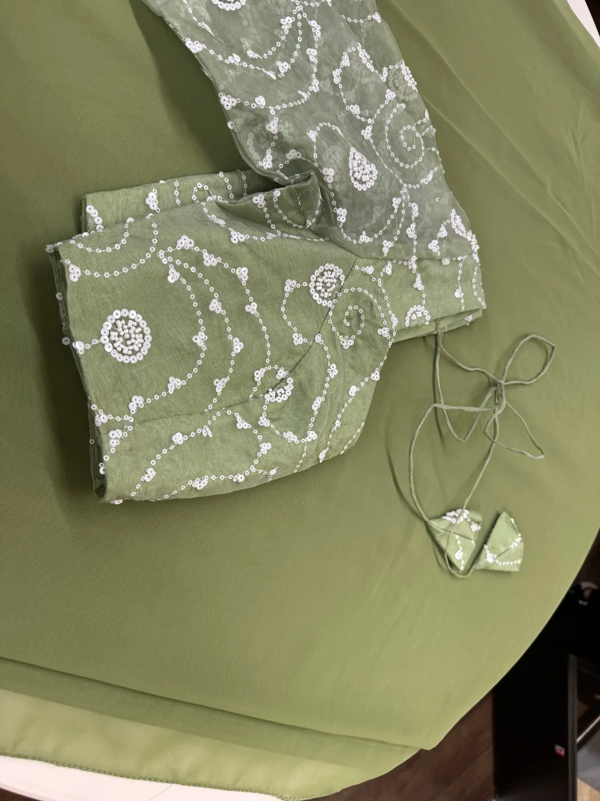 SAGE GREEN CHIFFON SAREE WITH BLOUSE