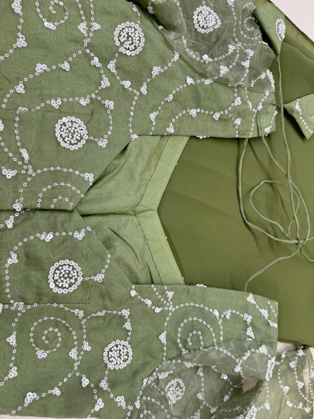 SAGE GREEN CHIFFON SAREE WITH BLOUSE