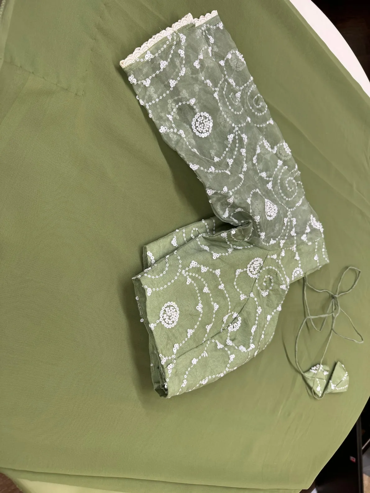 SAGE GREEN CHIFFON SAREE WITH BLOUSE