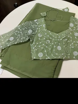 SAGE GREEN CHIFFON SAREE WITH BLOUSE