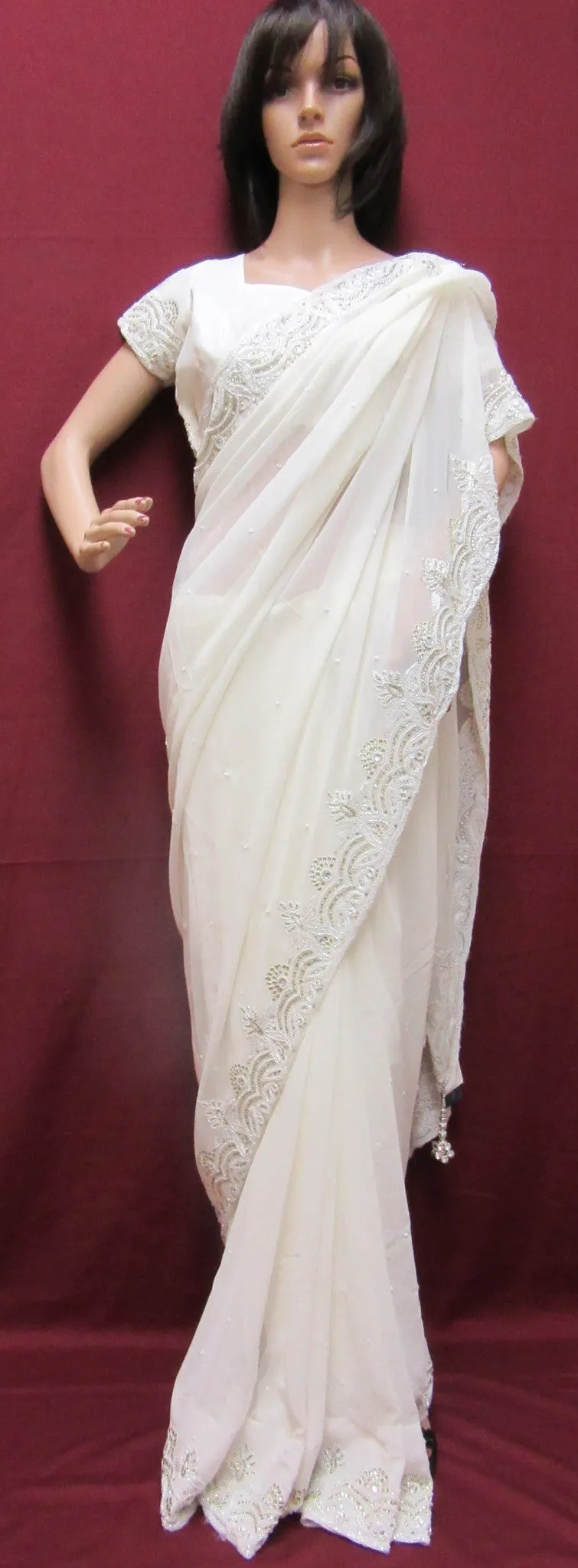 Saree 7389 Off White Georgette Party Wear Sari Shieno Sarees