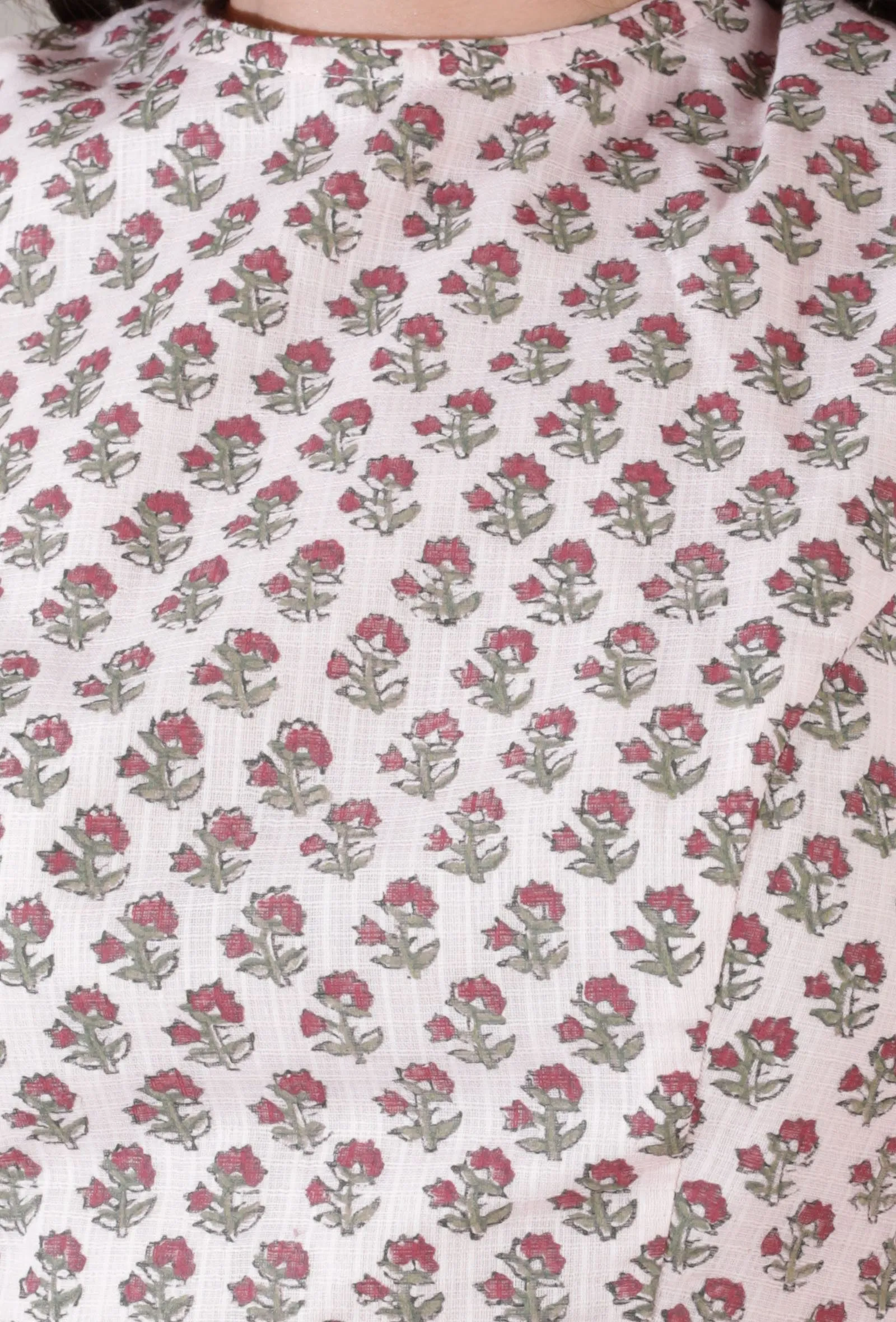 Set of 2- Lemonade pink kota cotton blockprinted blouse with kota cotton blockprinted saree