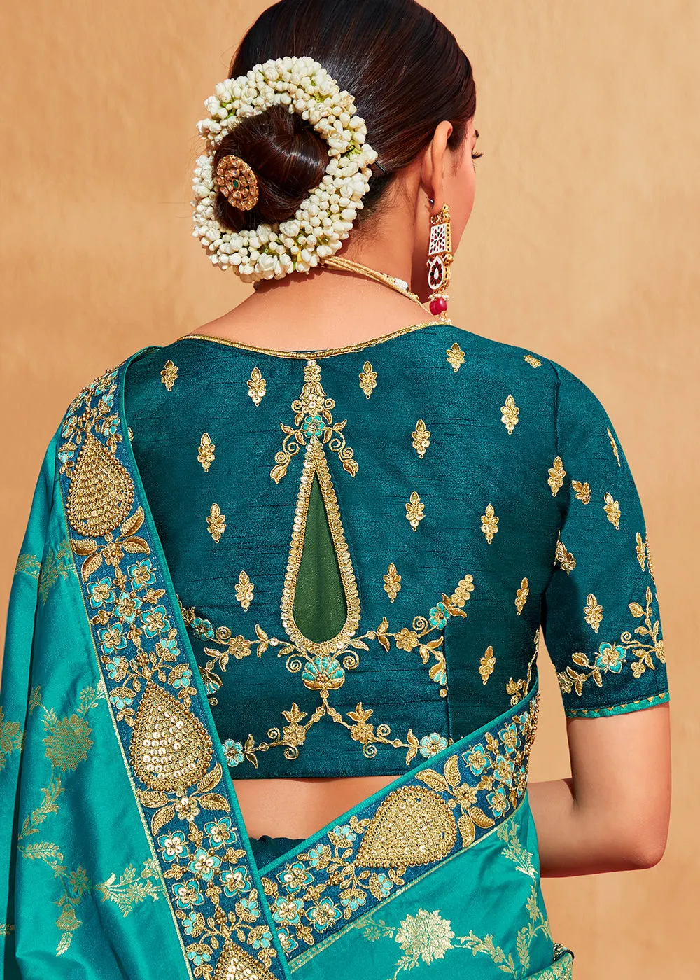 Shades Of Blue Heavy Embroidered Banarasi Silk Saree