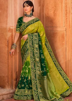 Shades Of Green Woven Dola Silk Saree Having Khatli work on Border & Blouse
