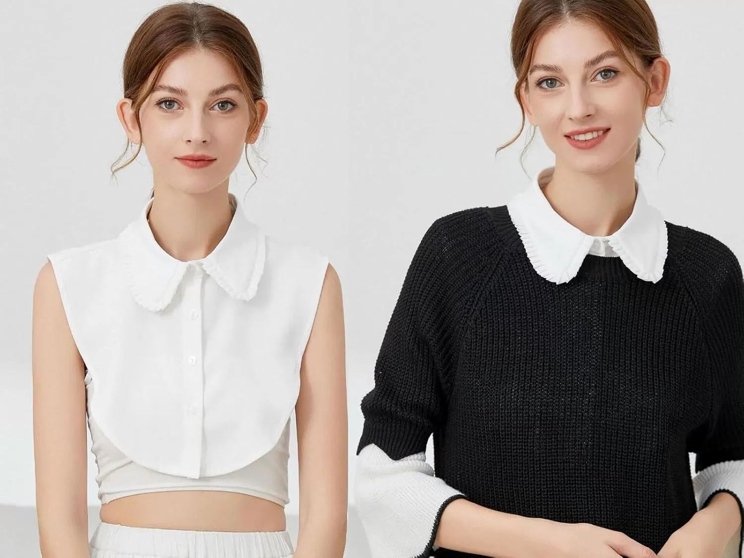Shinywear Rhinestone Fake Collar Detachable Dickey Collar Blouse Half Shirts Peter Pan Faux False Collar for Women