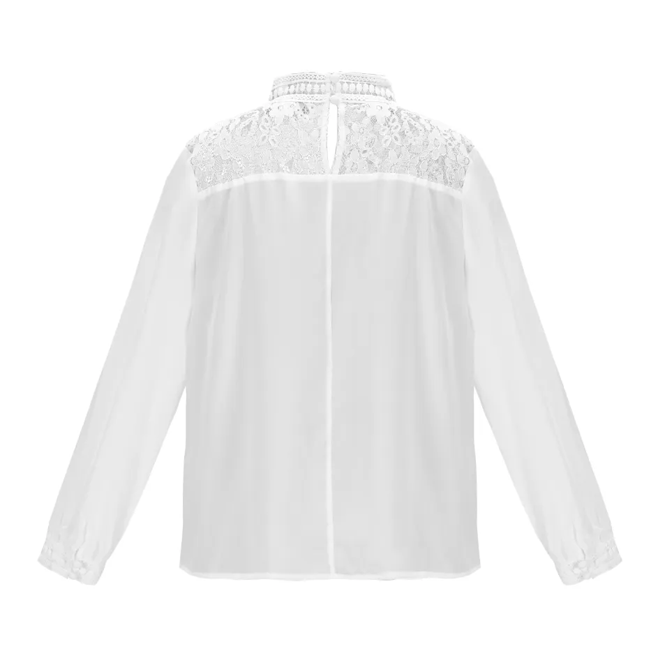 Silk blouse #BLS2107 - White silk Georgette- lace