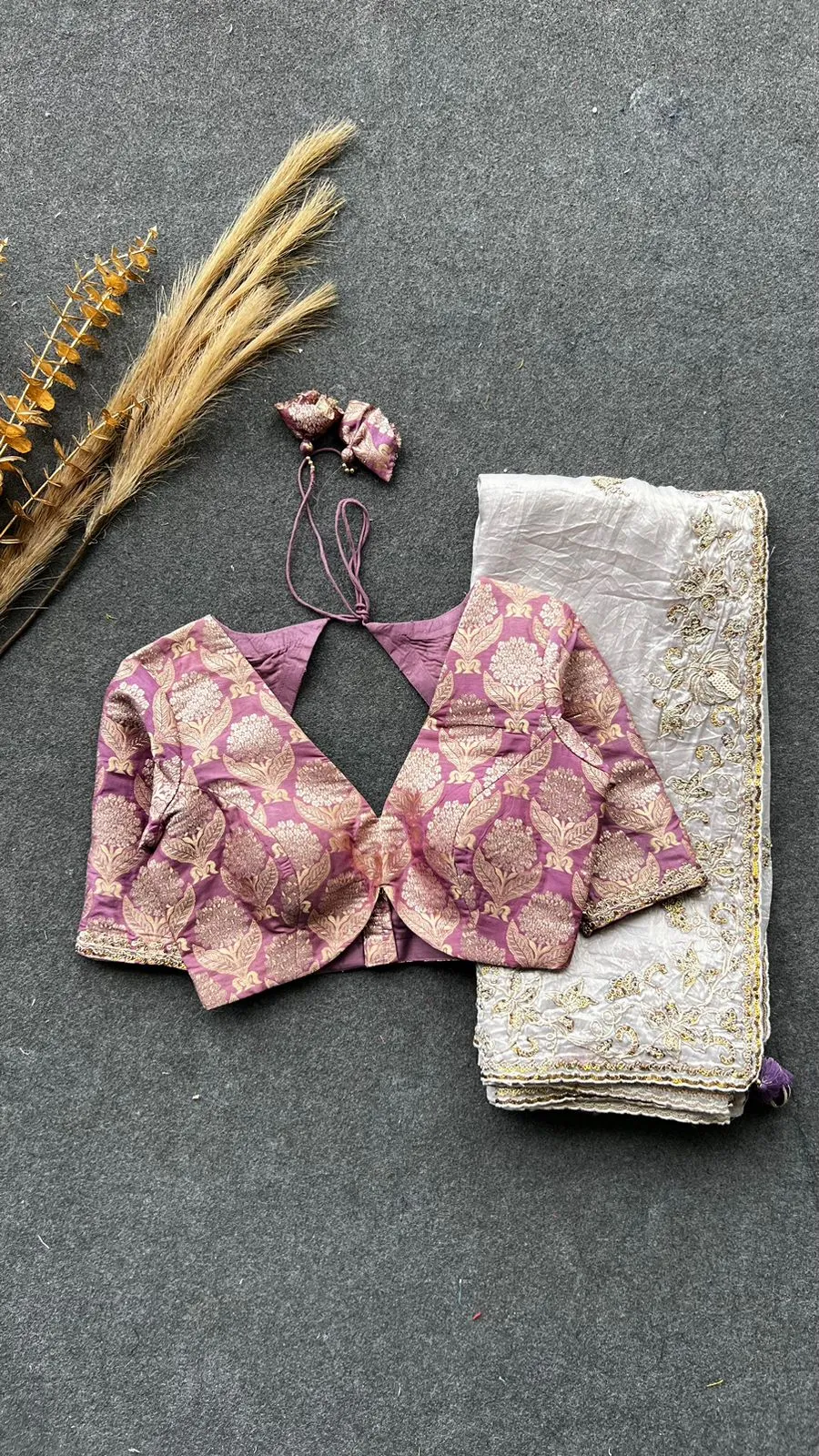 Silver soft tissue saree with banarasi blouse